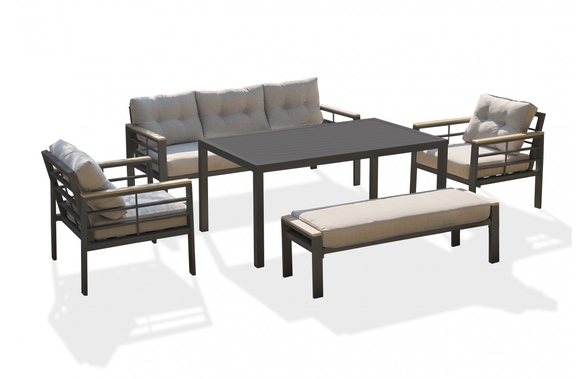 Ensemble repas de jardin CAYENNE 7 places en aluminium - GRIS ANTHRACITE