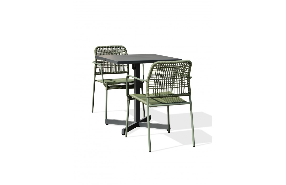 Lot composé d'une table de jardin LOUISE-TB70-A-ANTH pliante et de 2 fauteuils MARCEAU-FT-OLIVE