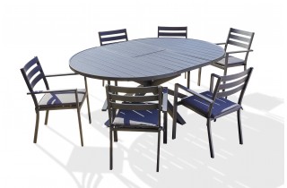Lot composé d'une table de jardin PELOSA-TB200 et de 6 fauteuils PELOSA-FT empilables