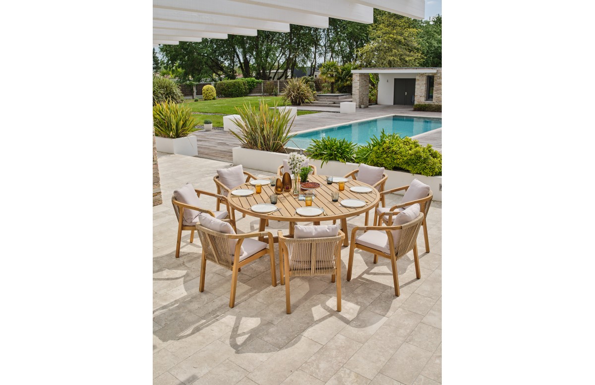 Ensemble repas de jardin SERENA (180x180 cm) 8 places en bois d'acacia - WOOD