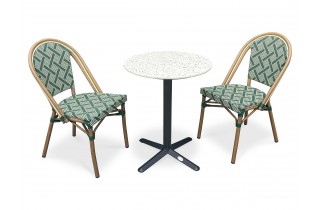 Lot composé d'une table de jardin BISTRO-TB60-TRZ et de 2 fauteuils BISTRO-FT-TEX-VERT empilables
