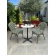 Lot composé d'une table de jardin BISTRO-TB60-TRZ et de 2 fauteuils BISTRO-FT-TEX-VERT empilables