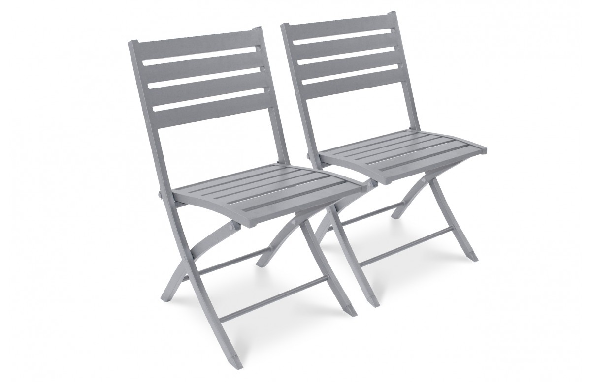 Lot composé de 2 chaises de jardin pliantes MARIUS-CP-GRIS