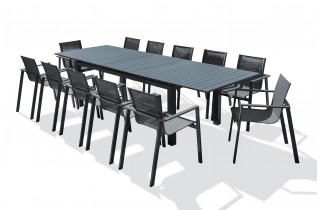 Lot composé d'une table de jardin MIAMI-TB300 avec rallonge et de 12 fauteuils ALU-MIAMI-FT empilables