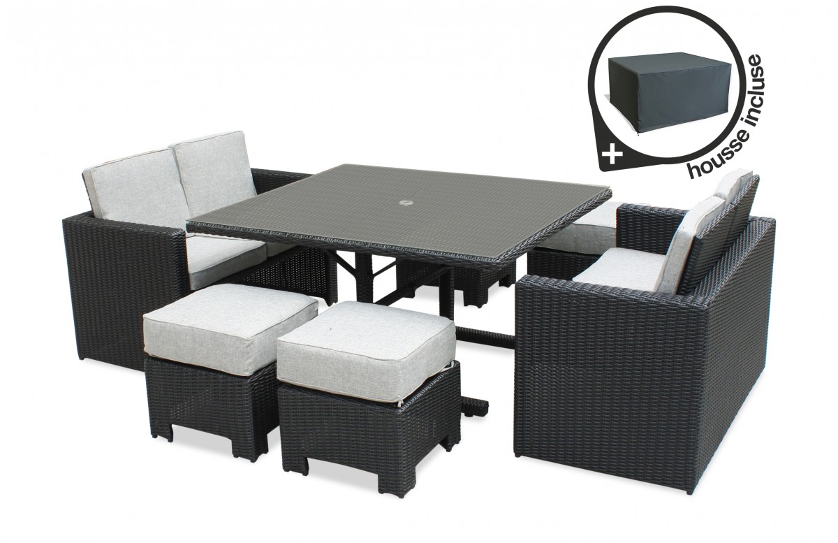 Lot composé d'un encastrable repas de jardin OCEANE-LUNCH-NOIR et d'une HOUSSE-OCEANE-LUNCH