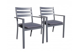 Lot de 2 fauteuils de jardin empilables PELOSA en aluminium - GRIS ANTHRACITE