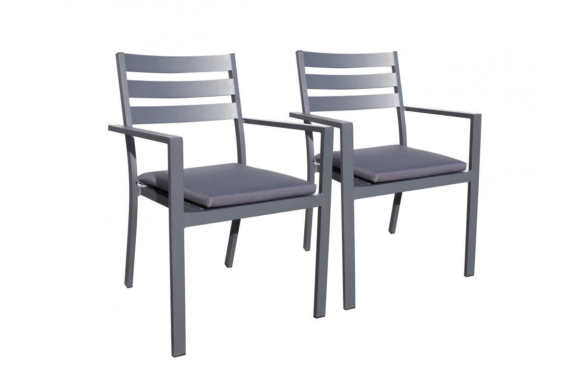 Lot de 2 fauteuils de jardin empilables PELOSA en aluminium - GRIS ANTHRACITE
