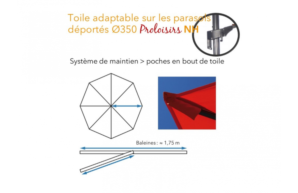 Toile pour parasol déporté ronde Ø 3,5 m