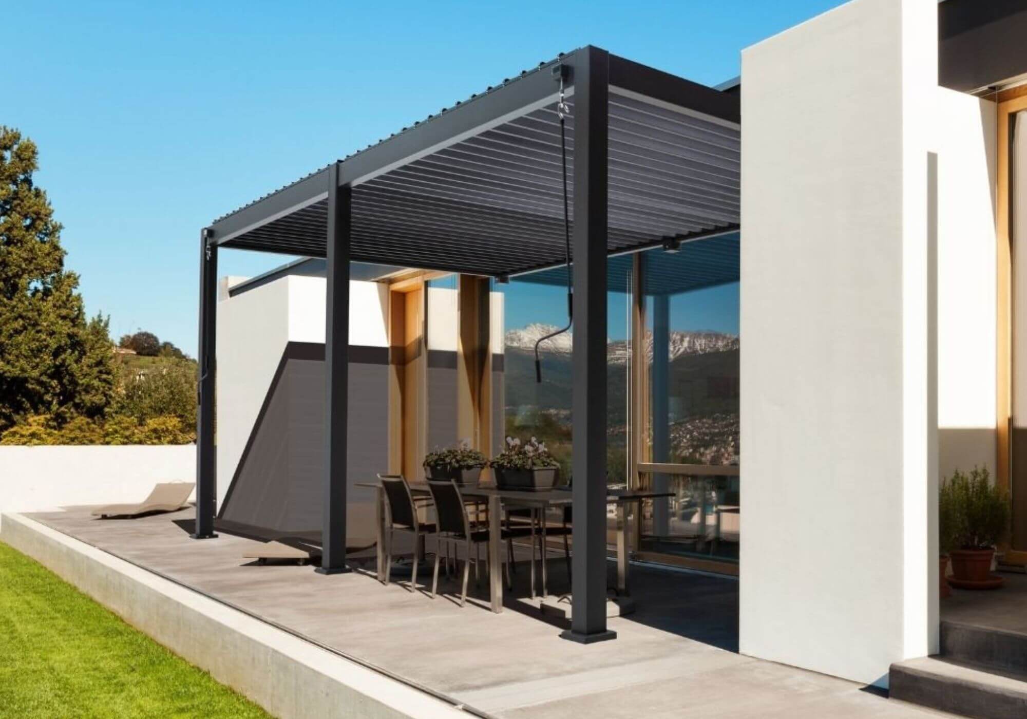 Pergola adossée en acier et toit polyester 4x3 - Mon Jardin Cosy